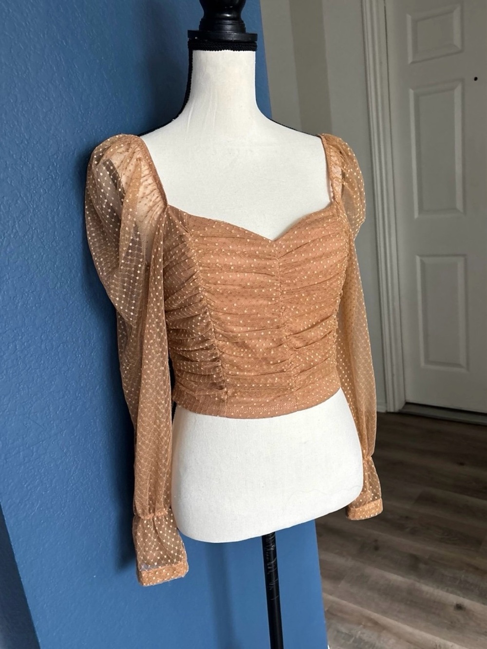 Chocolate USA Neutral Rose Gold Sheer Ruching Corset Bodice Women’s M/L